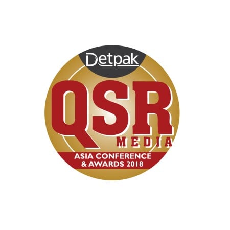 Icon for QSR Media Awards Asia, yellow icon with red text reading 'Detpak QSR Media Asia Conference and Awards 2018'