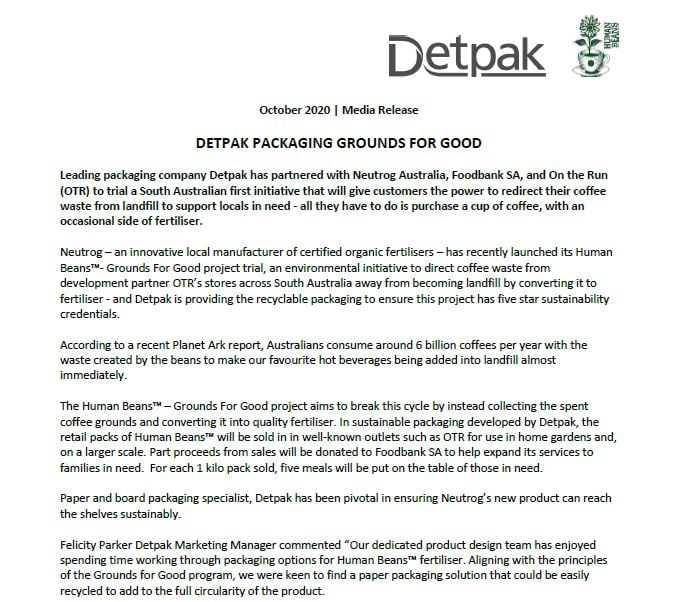 DETPAK PACKAGING GROUNDS FOR GOOD
