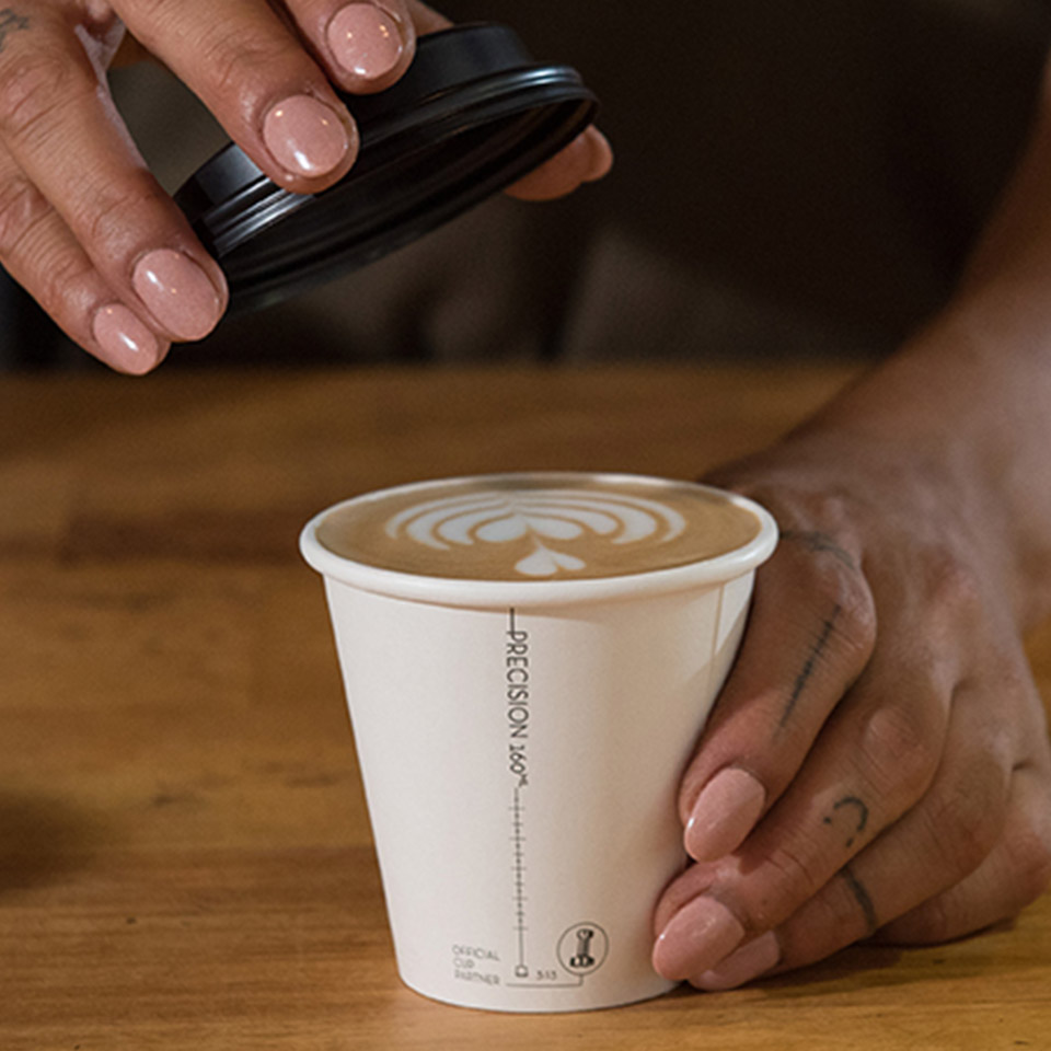 Image of latte art in a new Precision Series 160ml takeaway cup