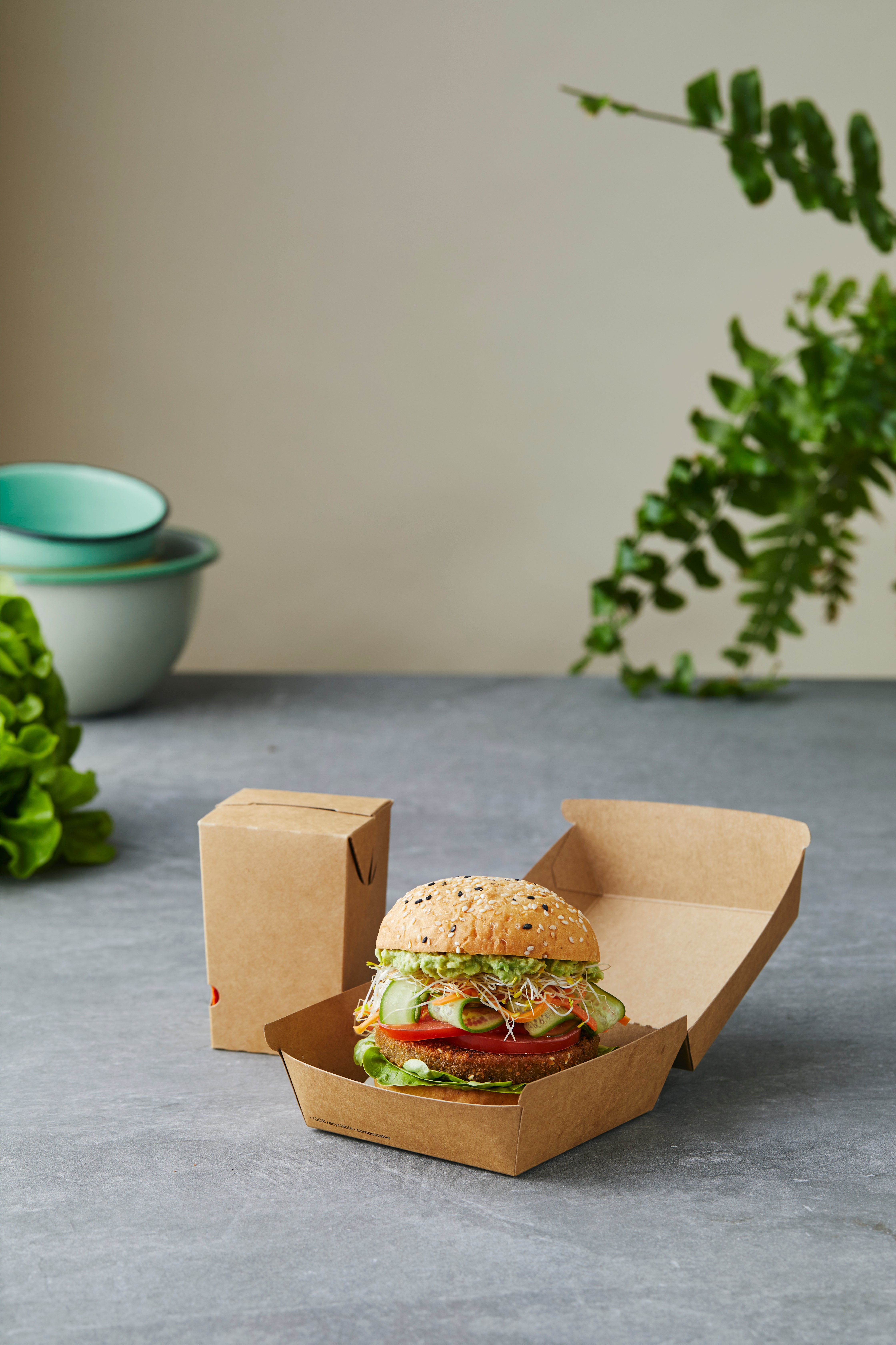 Detpak burger clam and chip carton.