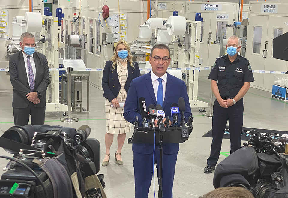 Premier Steven Marshall addressing the media at Detmold Medical