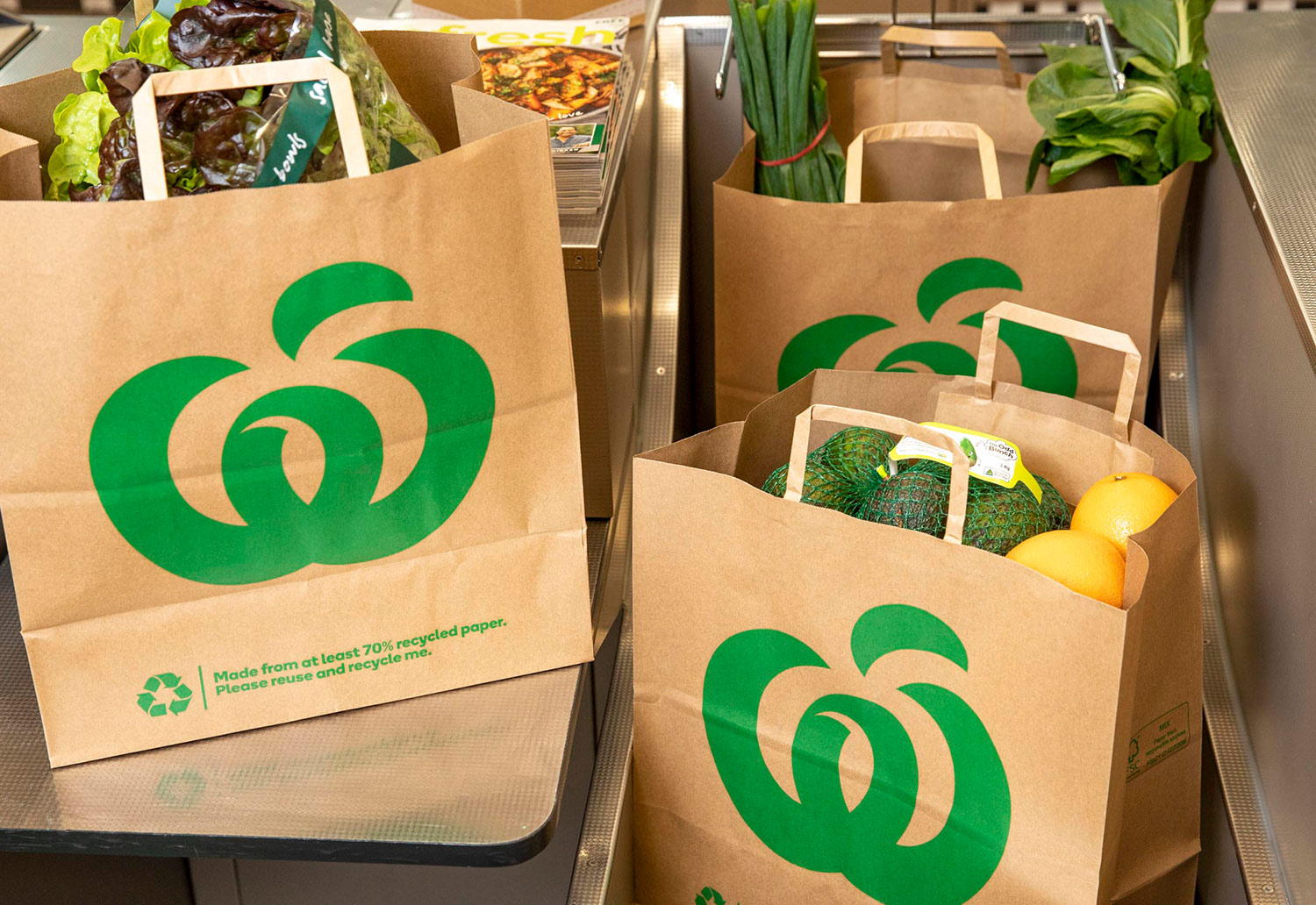 Image of Woolworths paper carry bags by Detpak at the checkout