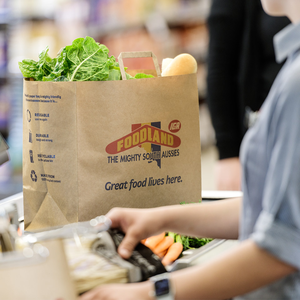 Image of Detpak paper bag on Foodland checkout