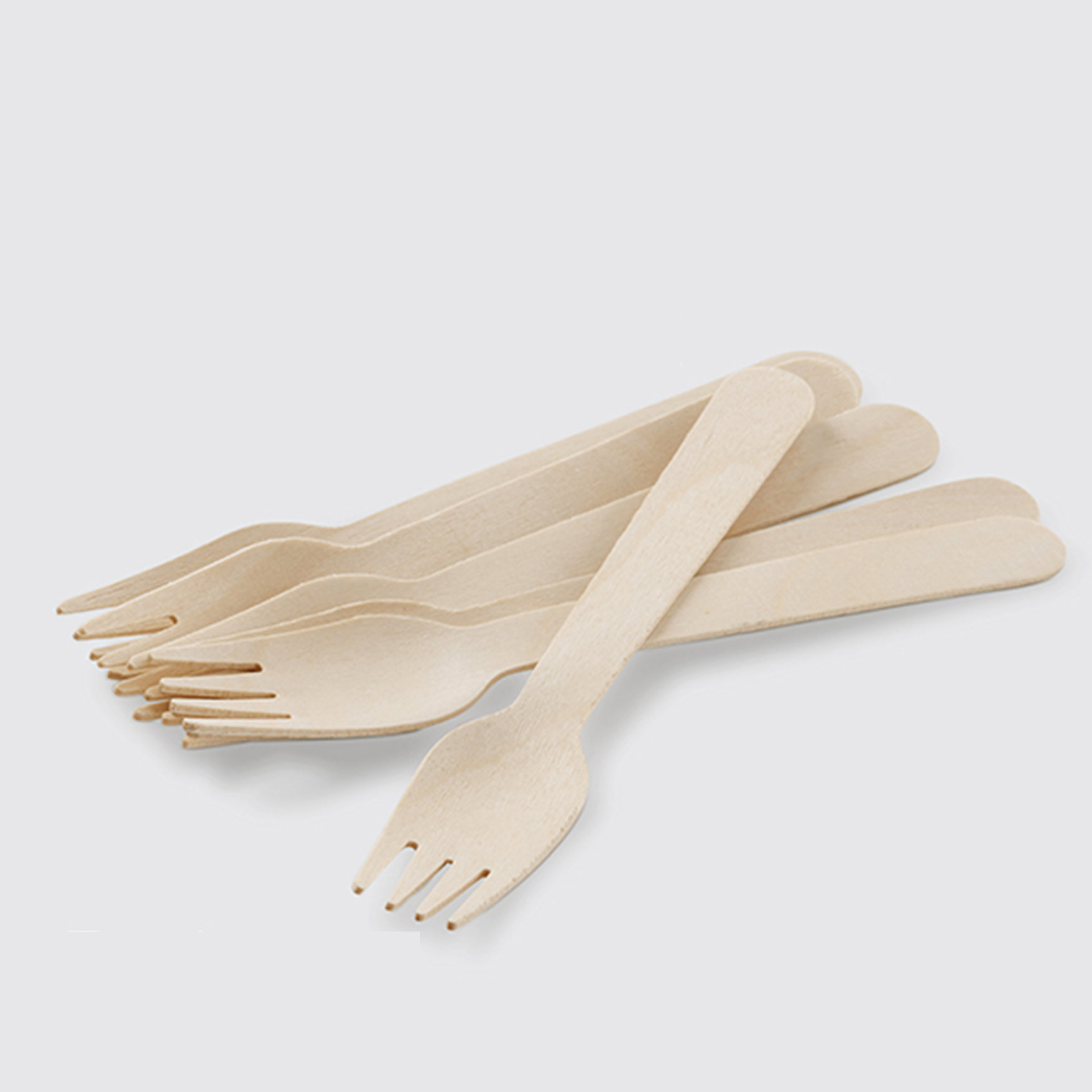Image of wooden cutlery, specifically forks