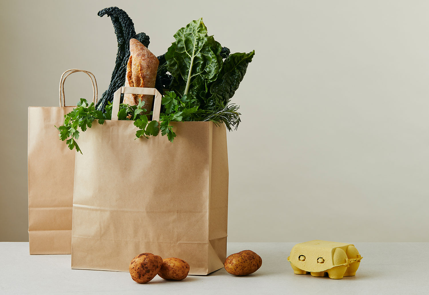 Image of groceries in a recyclable paper bag
