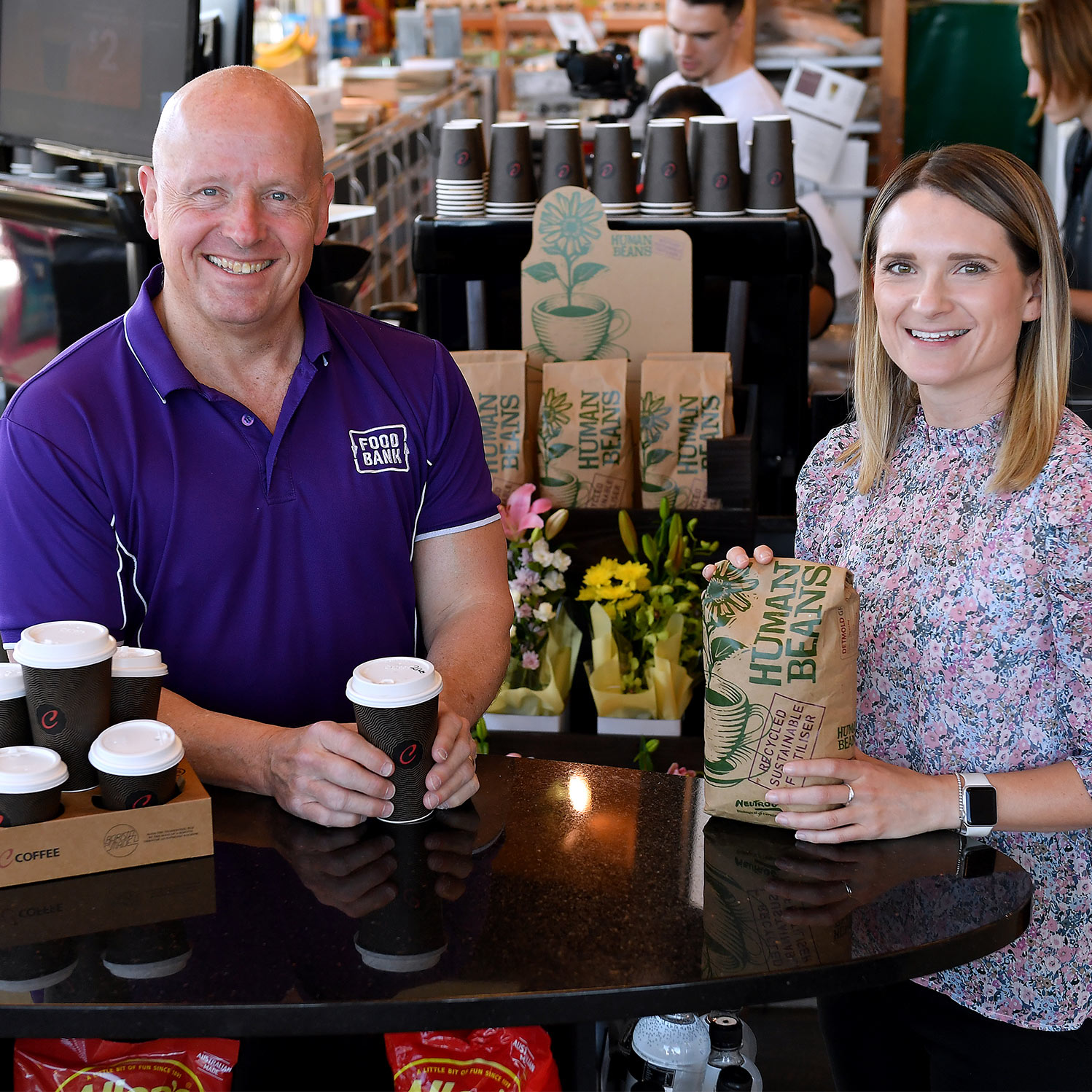 Foodbank SA CEO Greg Pattinson and Detpak Marketing Manager Felicity Parker