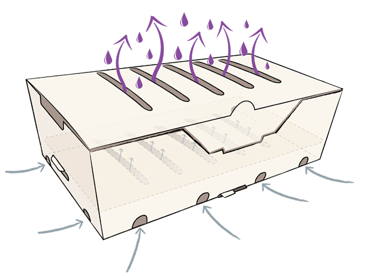 Image of diagram showing air flow of the Keep Crunch Carton