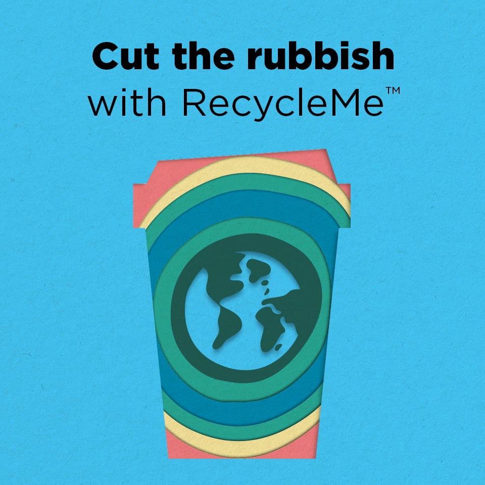 Image of takeaway cup with text 'cut the rubbish'