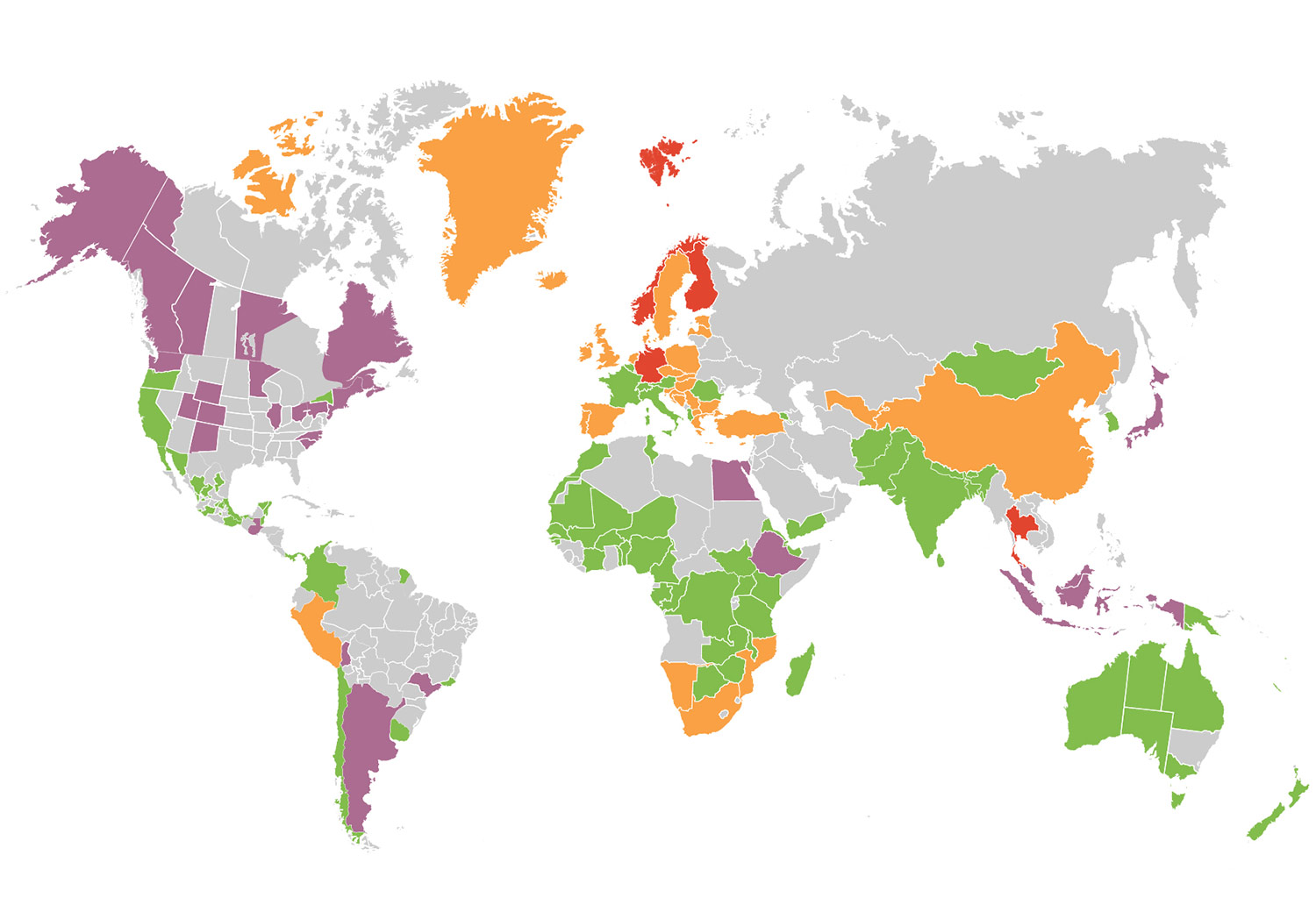Map showing plastic bans around the world