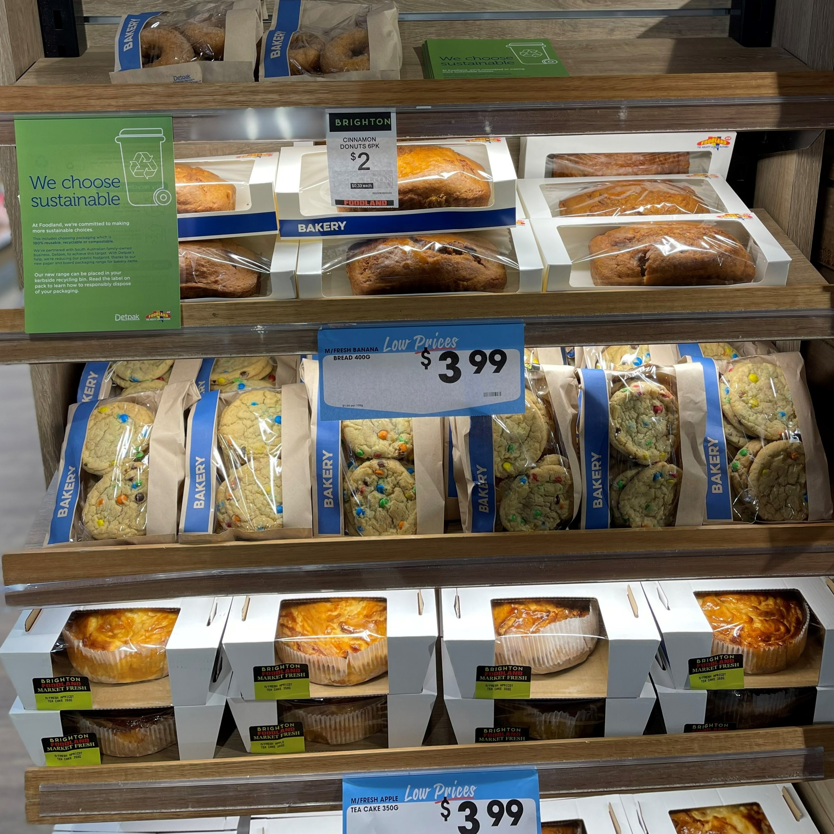 Foodland's new recyclable packaging range for bakery items instore at Brighton Foodland.