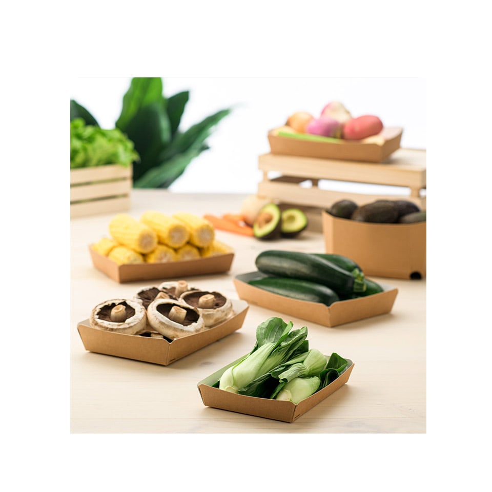 Browse market trays.